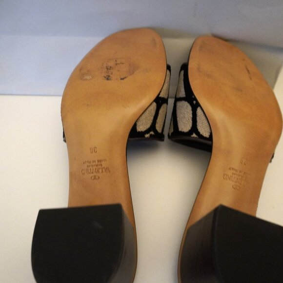 Valentino Garavani VLogo Sandals Block Heel Mules Slides Toile Canvas Size 8 38 - Picture 7 of 9